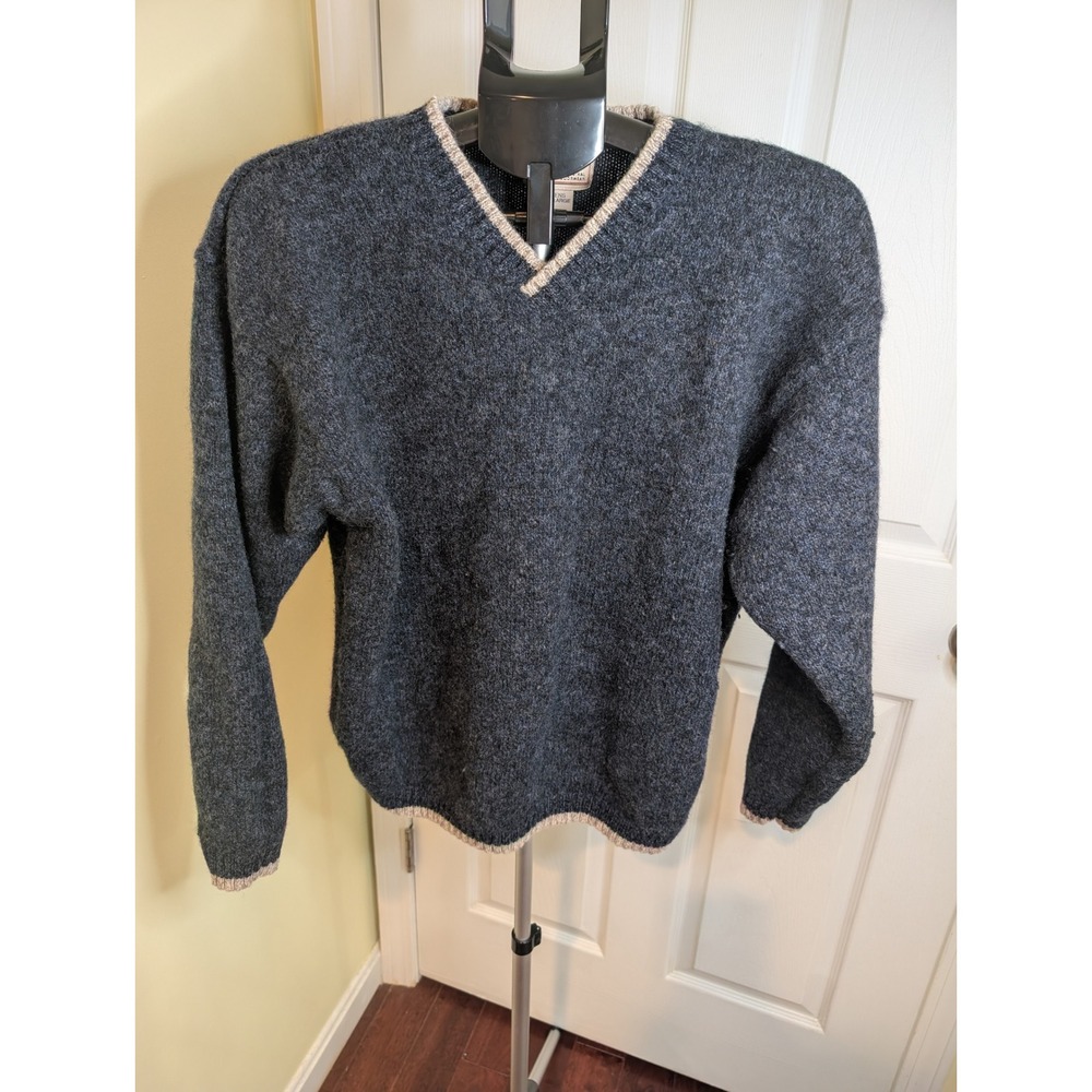 Woolrich V-Neck Sweater Mens 2XL Deep Navy Mix Wool Blend Contrast Trim VTG